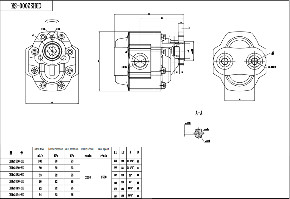 CBHST1-UNI-63 63 cm³/obrót Pompa hydrauliczna zębata drawing image