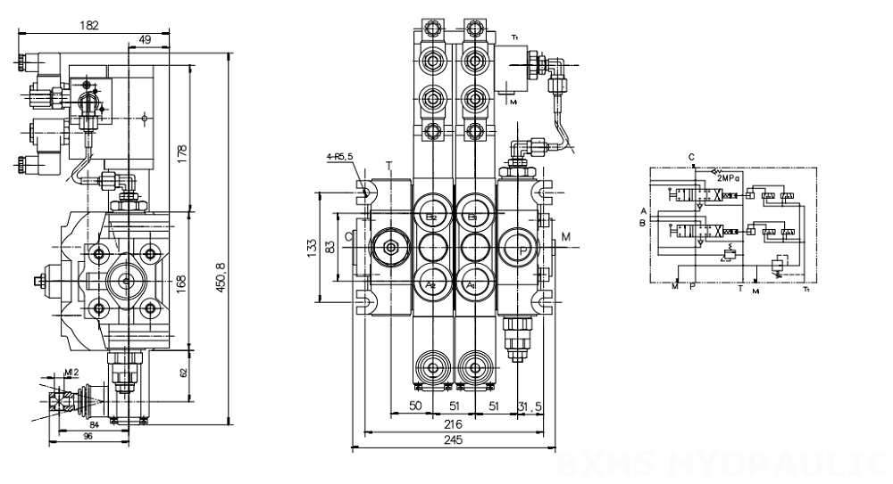 DCV200 Elektrohydrauliczna 2 Szpule Zawór kierunkowy sekcyjny drawing image