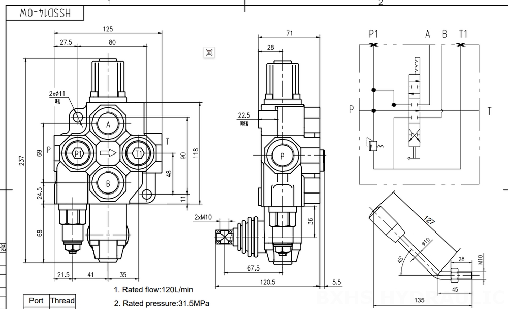 SD14 Ręczna 1 Szpula Zawór kierunkowy monoblokowy drawing image