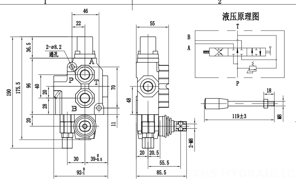 SD4 Ręczna 1 Szpula Zawór kierunkowy monoblokowy drawing image