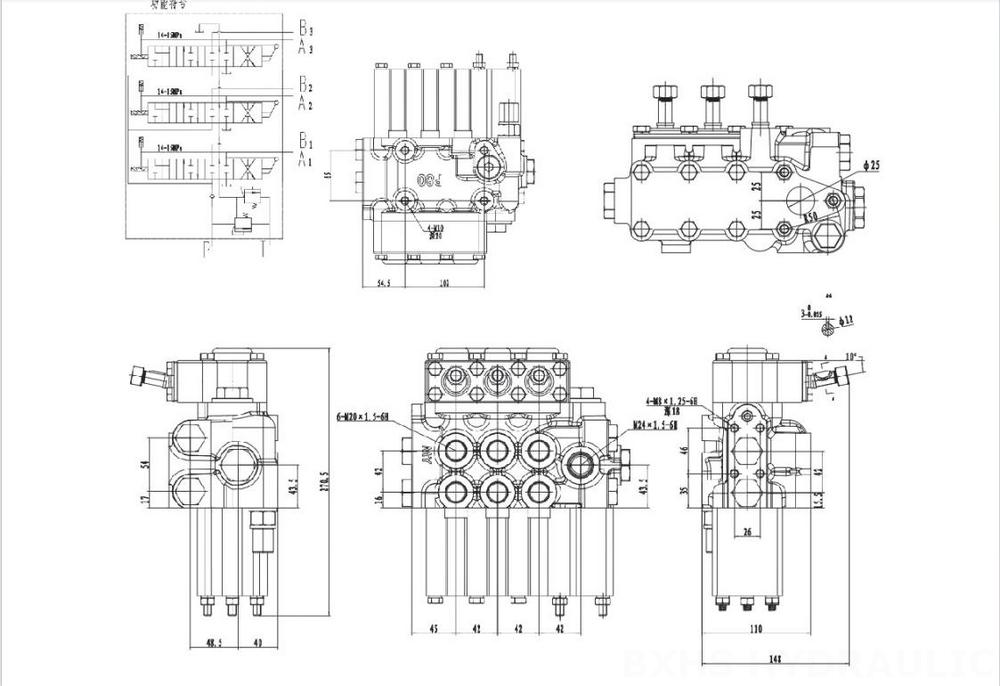 MP80 Ręczna 3 Szpule Rozdzielacz hydrauliczny drawing image
