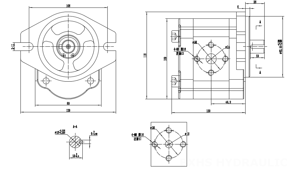 CBHS-FL304 4 cm³/obr Pompa hydrauliczna zębata drawing image