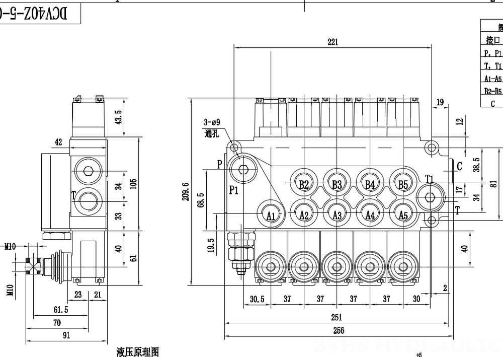 DCV40Z Ręczna 5 Szpul Zawór kierunkowy monoblokowy drawing image