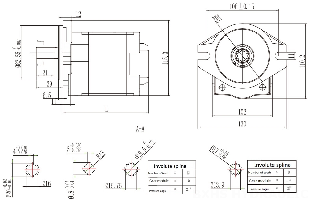 CBHS-F532 32 cm³/obrót Pompa hydrauliczna zębata drawing image