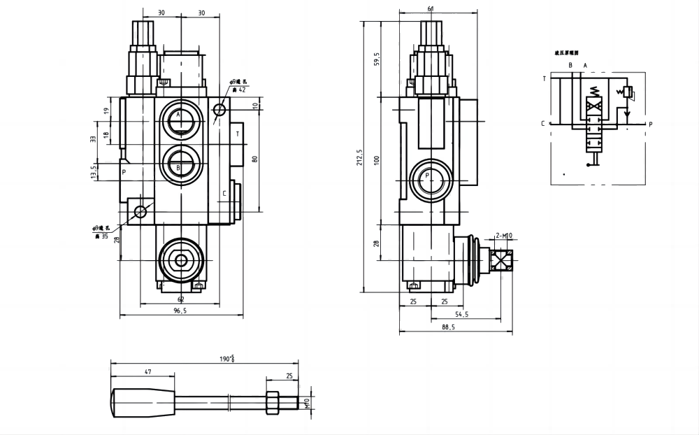 P40-G12-1OT Ręczna 1 Szpula Zawór kierunkowy monoblokowy drawing image