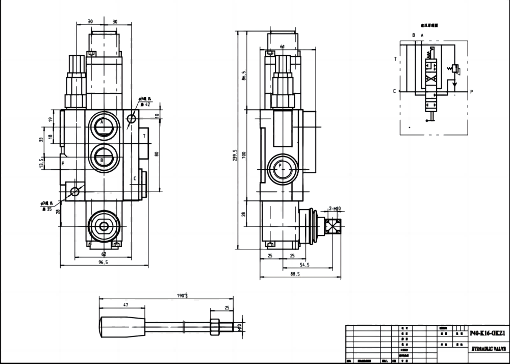 P40-QTW1 Ręczna 1 Szpula Zawór kierunkowy monoblokowy drawing image