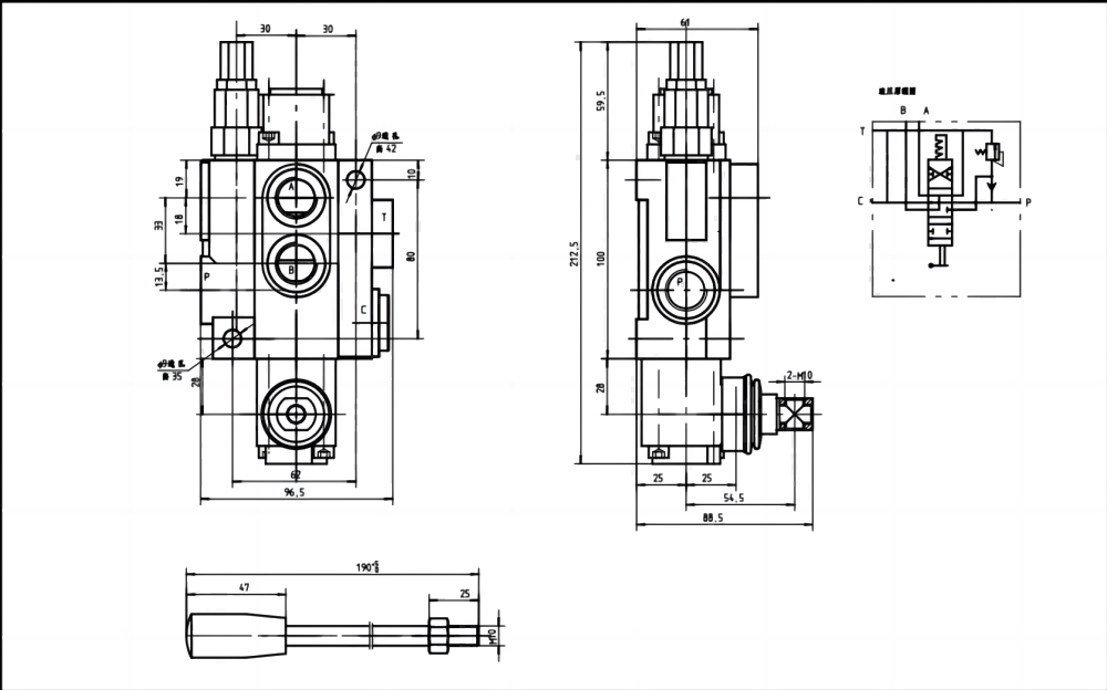 P40-G12-YW Ręczna 1 Szpula Zawór kierunkowy monoblokowy drawing image