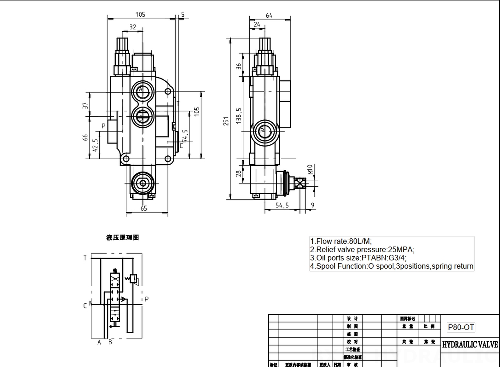 P80-G12-G34 Ręczna 1 Szpula Zawór kierunkowy monoblokowy drawing image