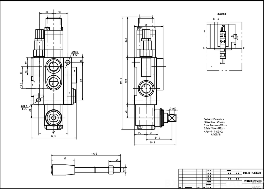 P80-G12-1OW Ręczna 1 Szpula Zawór kierunkowy monoblokowy drawing image