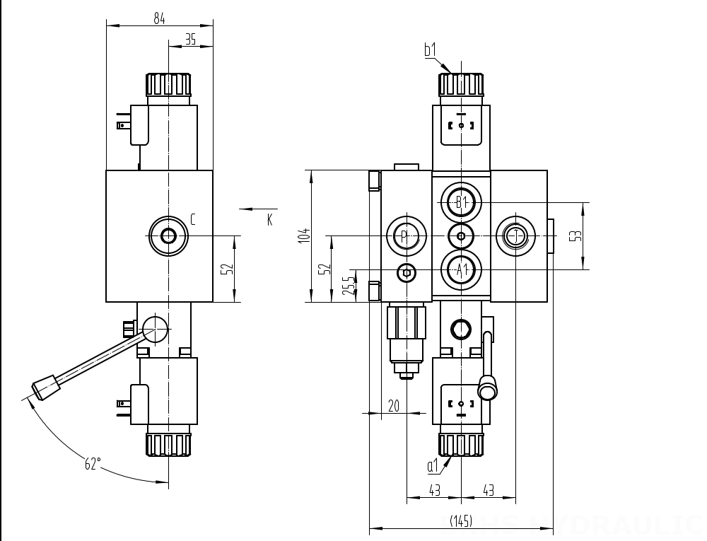 DCV58 Elektromagnes 1 Szpula Zawór kierunkowy sekcyjny drawing image