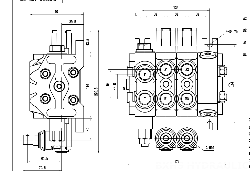 DCV60-Double control Ręczna 2 Szpule Zawór kierunkowy sekcyjny drawing image