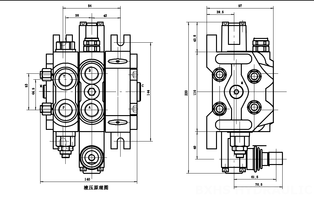 DCV60-G34 Hydrauliczna 1 Szpula Zawór kierunkowy sekcyjny drawing image