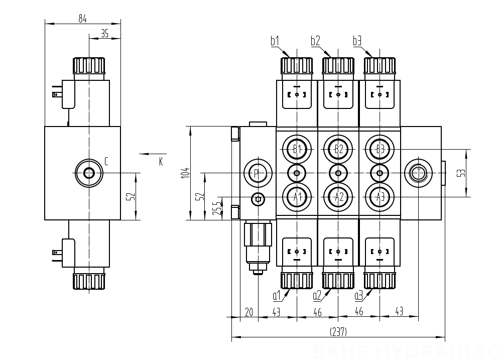 DCV58 Elektromagnes 3 Szpule Zawór kierunkowy sekcyjny drawing image