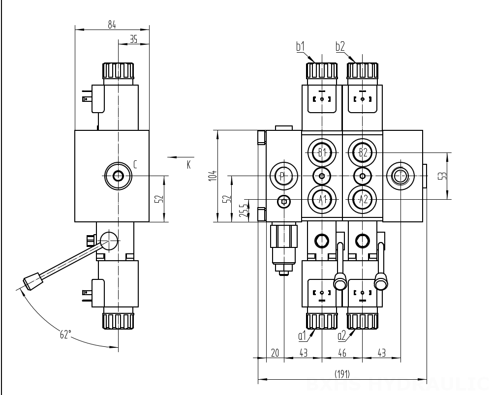 DCV58 Elektromagnes 2 Szpule Zawór kierunkowy sekcyjny drawing image