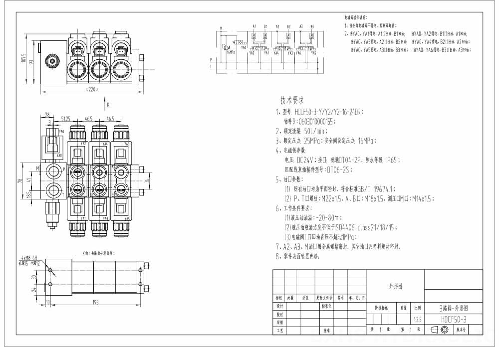 HDCF50 Elektromagnes 3 Szpule Zawór elektromagnetyczny drawing image