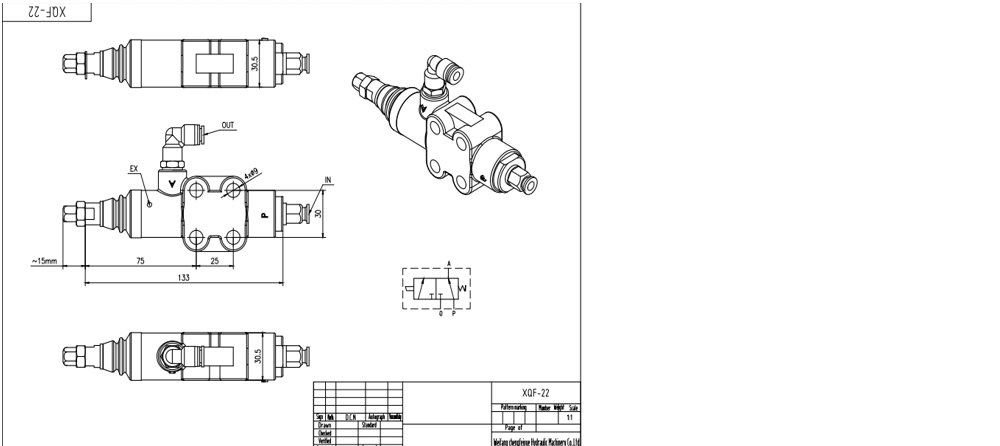 XQF-22A Pneumatyczna 1 Szpula Zawór kierunkowy monoblokowy drawing image