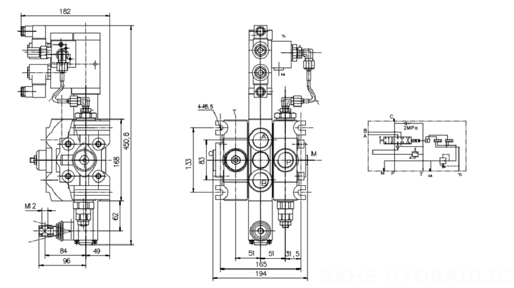 DCV200 Elektrohydrauliczna 1 Szpula Zawór kierunkowy sekcyjny drawing image