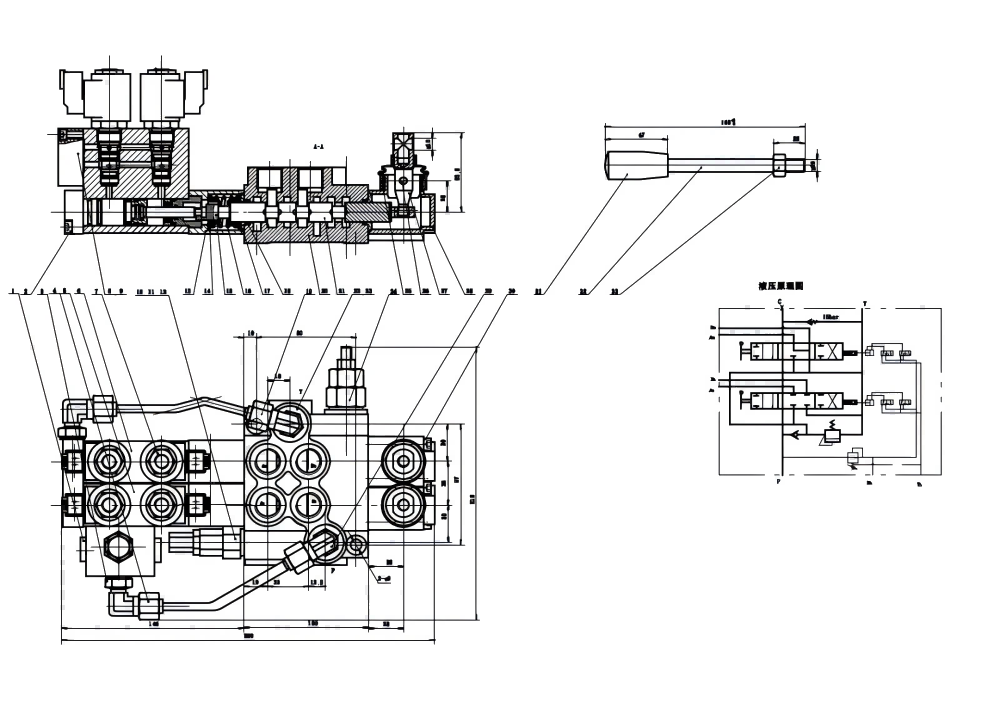 P40 Elektrohydrauliczna 2 Szpule Zawór kierunkowy monoblokowy drawing image