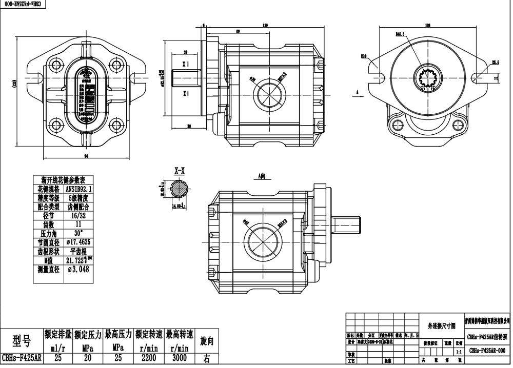 CBHS-F425 25 cm³/obr Pompa hydrauliczna zębata drawing image