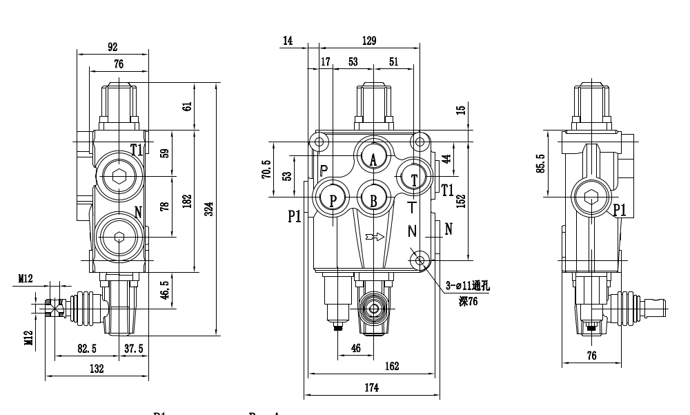 P120-G1-OT Ręczna 1 Szpula Zawór kierunkowy monoblokowy drawing image