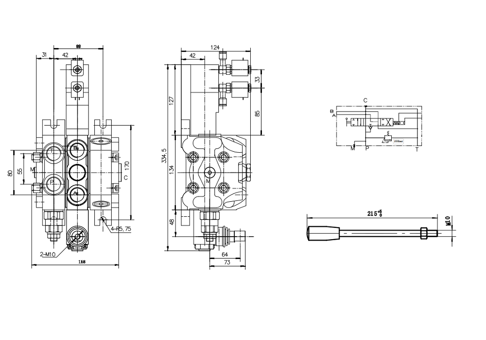 DCV100 Pneumatyczna 1 Szpula Zawór kierunkowy sekcyjny drawing image