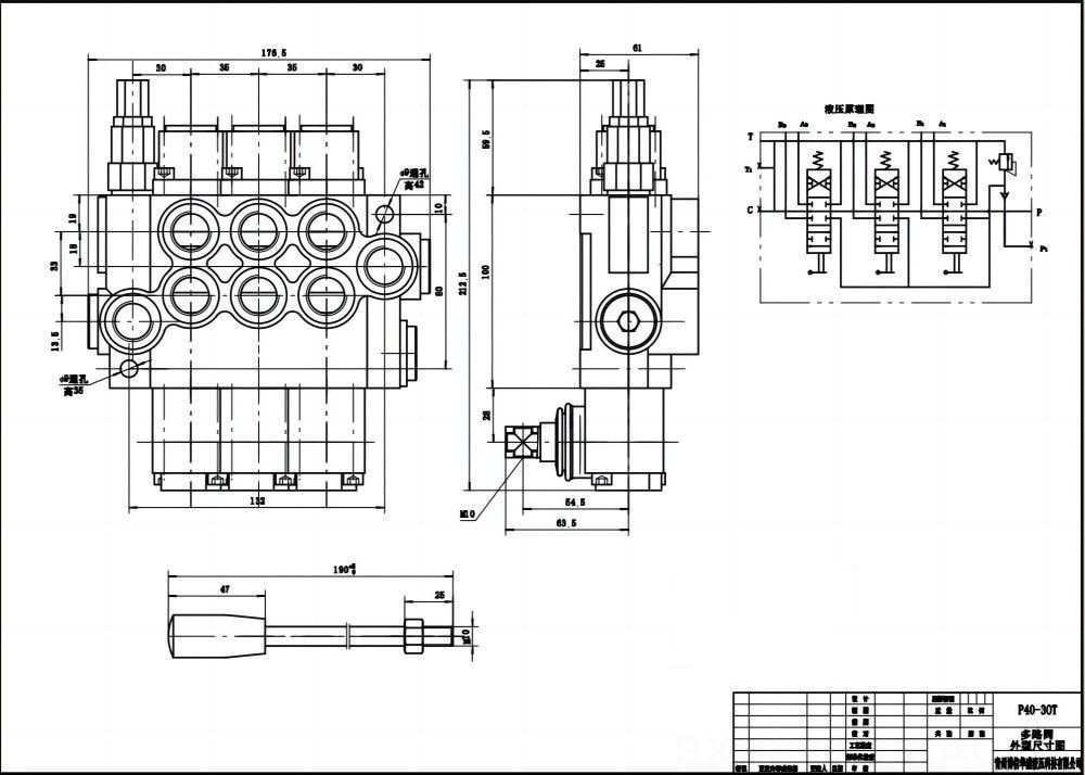 P40-G12-G38 Ręczna 3 Szpule Zawór kierunkowy monoblokowy drawing image