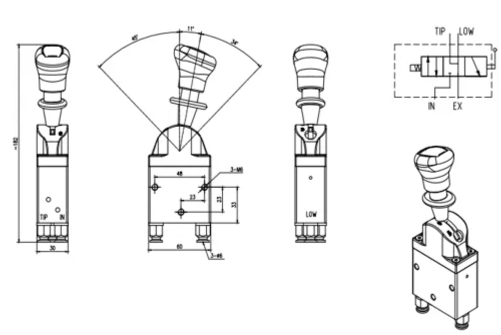 BKQF34B-C Pneumatyczna 1 Szpula Zawór sterujący pneumatyczny drawing image