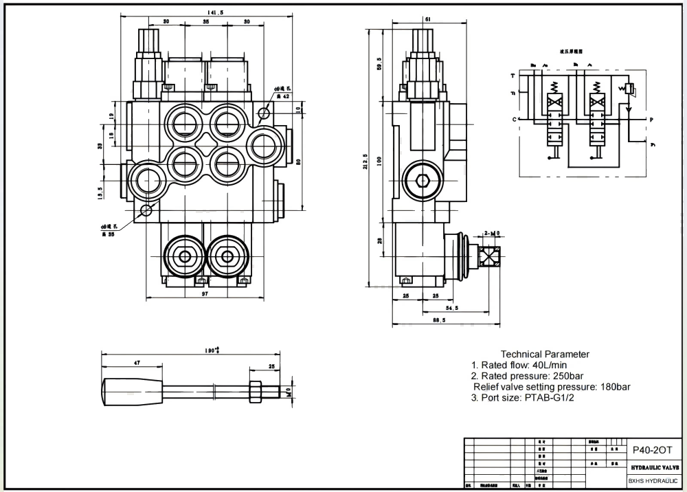 P40-XNHJ Ręczna 2 Szpule Zawór sterujący jednoczęściowy drawing image