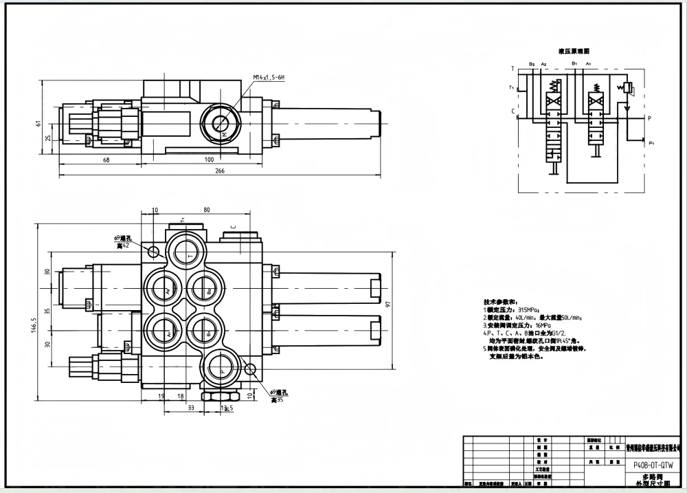 P40-G12-G38-OT-QTW Ręczna 2 Szpule Zawór sterujący jednoczęściowy drawing image