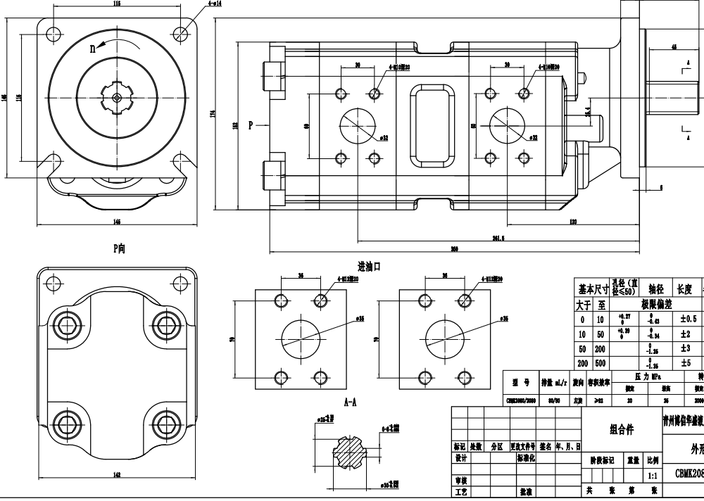 JHP2080-2080 80 cm³/obrót Pompa hydrauliczna zębata drawing image