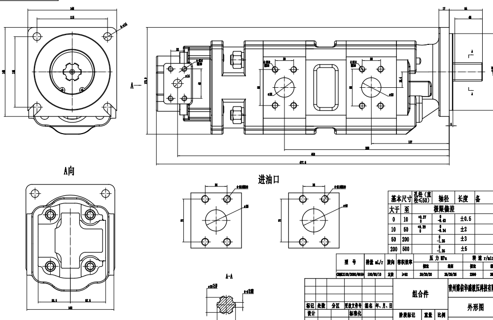 JHP2100-2080-1016 100 cm³/obrót Pompa hydrauliczna zębata drawing image