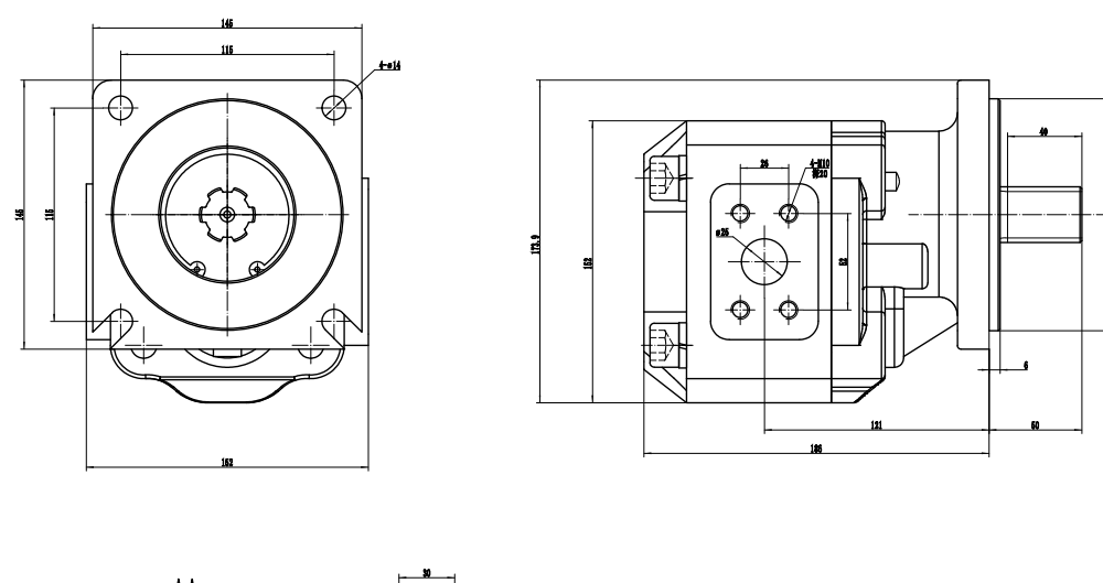 JHP2063 63 cm³/obrót Pompa hydrauliczna zębata drawing image