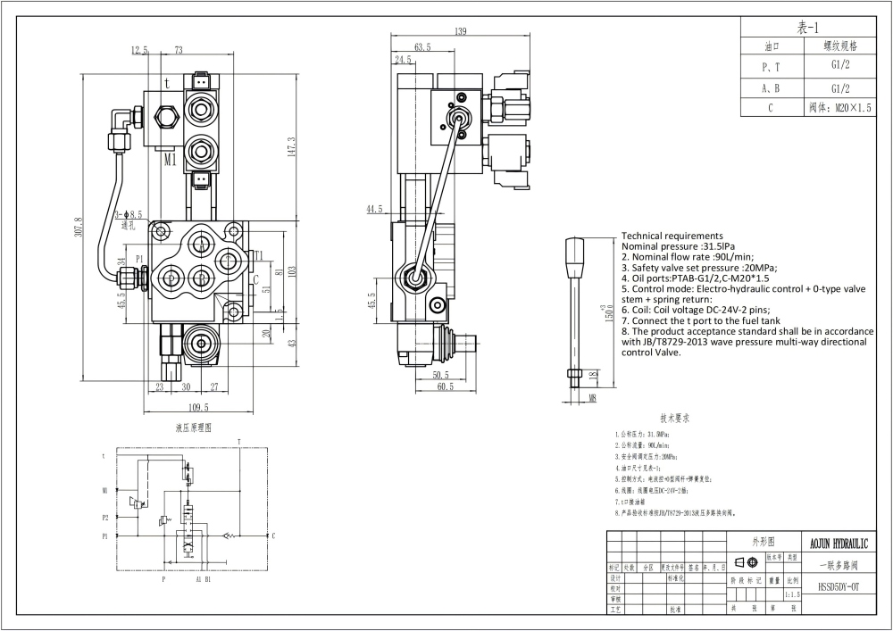 SD5 Elektrohydrauliczna 1 Szpula Zawór sterujący jednoczęściowy drawing image