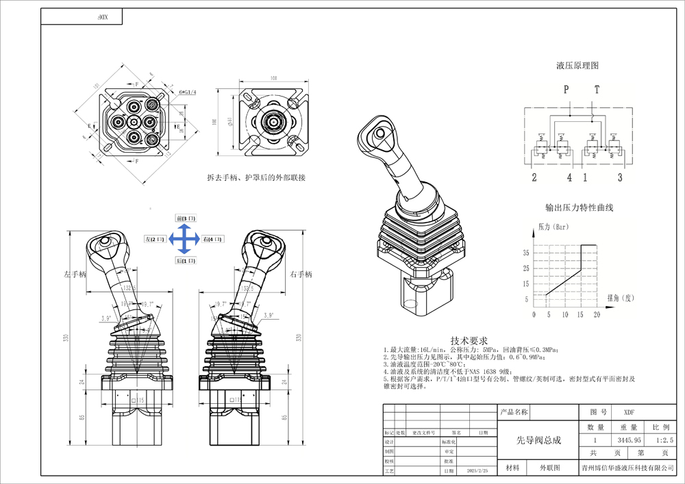 XDF-2 Dźwignia sterownicza 2 Szpule Dźwignia hydrauliczna drawing image