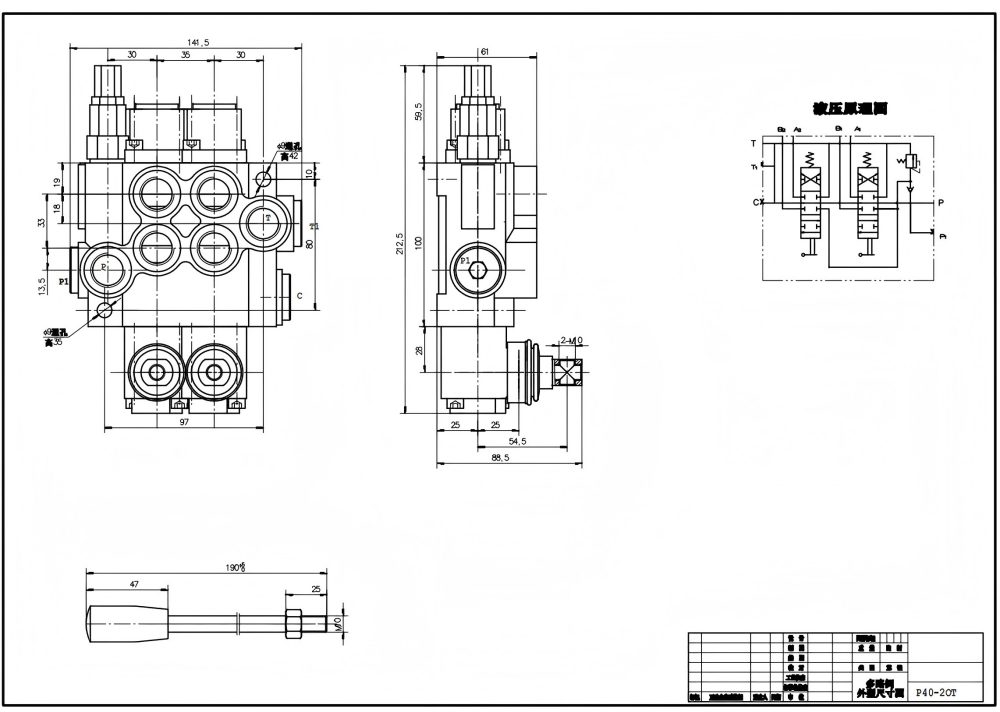 P40-XNHJ Ręczna 2 Szpule Zawór sterujący jednoczęściowy drawing image