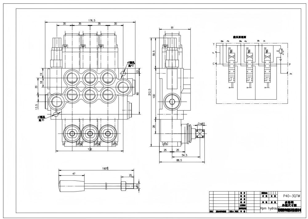 P40-G38-G12-QTW Ręczna 3 Szpule Zawór sterujący jednoczęściowy drawing image