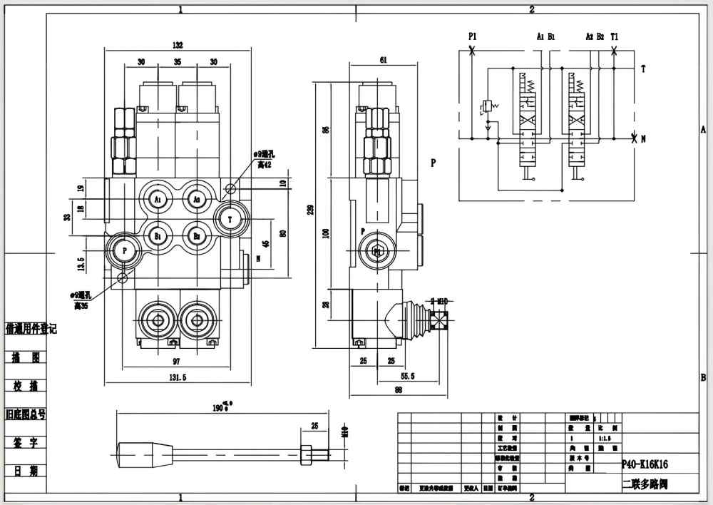 P40-G12-G38-2QTW1 Ręczna 2 Szpule Zawór sterujący jednoczęściowy drawing image