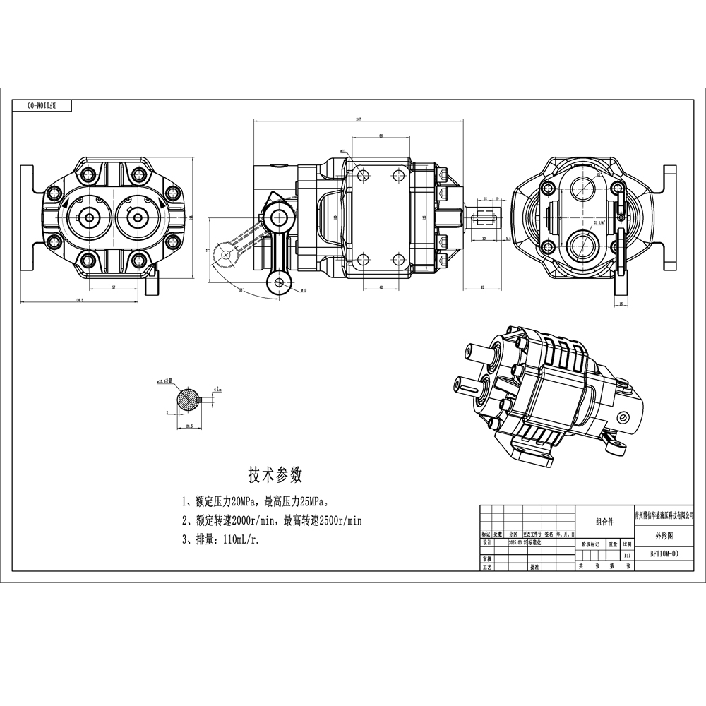 BF110M 110 cm³/obr 20 MPa (2900 psi) Pompa hydrauliczna zębata drawing image