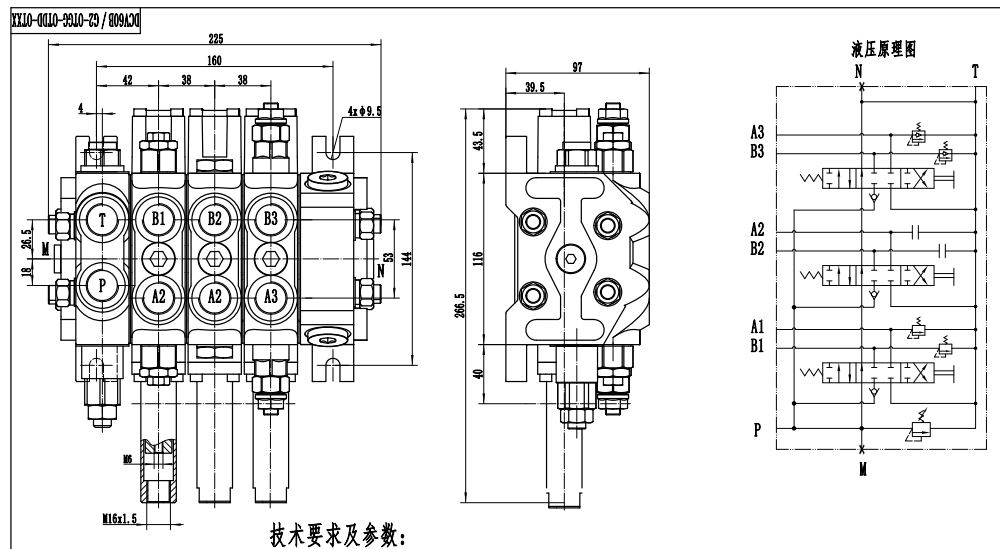 DCV60 Kabel 3 Szpule Zawór kierunkowy sekcyjny drawing image