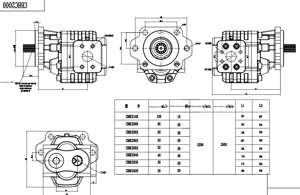 CBHC-2082 82 cm³/obr. 28 MPa (4061 psi) Pompa hydrauliczna zębata drawing image
