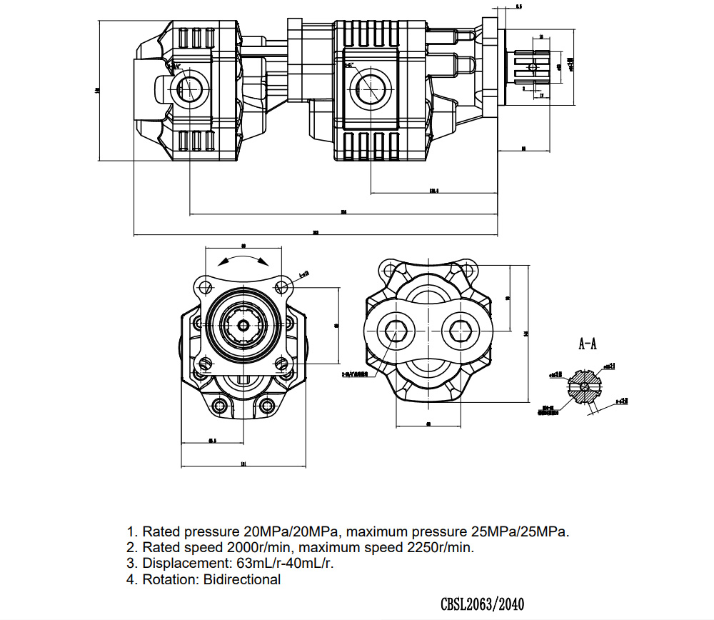 CBSL-2063-2040 63 cm³/obrót 20 MPa (2900 psi) Pompa hydrauliczna zębata drawing image
