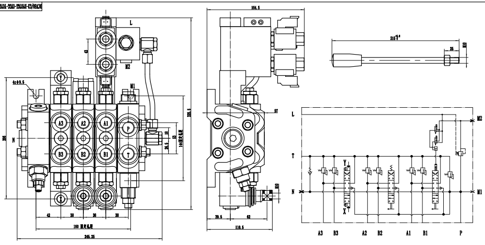 DCV60 Elektrohydrauliczna 3 Szpule Zawór kierunkowy sekcyjny drawing image