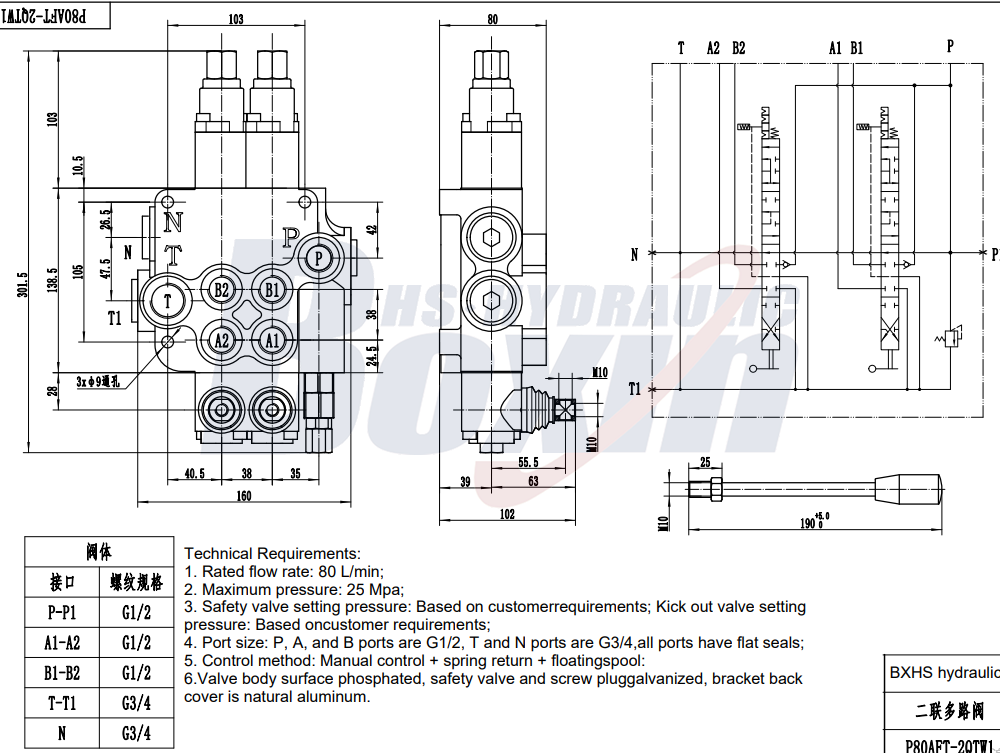 Industrial Grade P80AFT-2QTW1 Manual Valve Manufactured by Hydraulic Experts drawing image