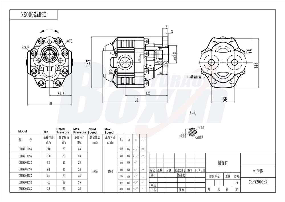 CBHW-UNI-80 80 cm³/obr 25 MPa (3625 psi) Pompa hydrauliczna zębata drawing image